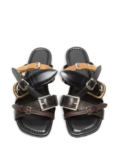 Acne Studios Leather Flat Sandals In Multi