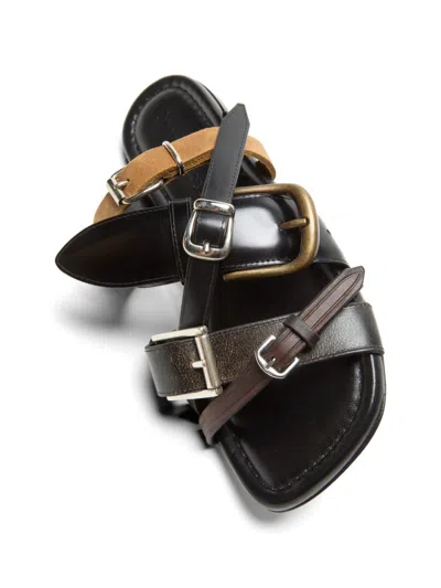 Acne Studios Leather Flat Sandals In Multi