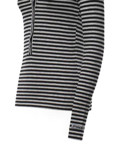 Pinko Striped Button-front Long-sleeve T-shirt In Black