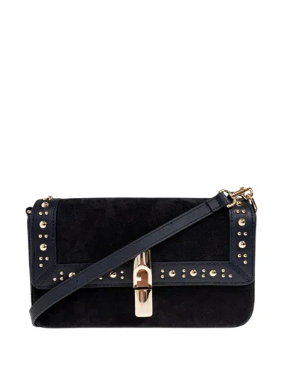 Furla Iride S Rectangular Suede Shoulder Bag In Black