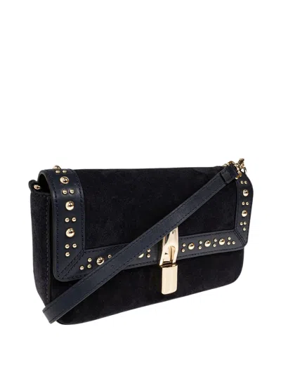 Furla Iride S Rectangular Suede Shoulder Bag In Black