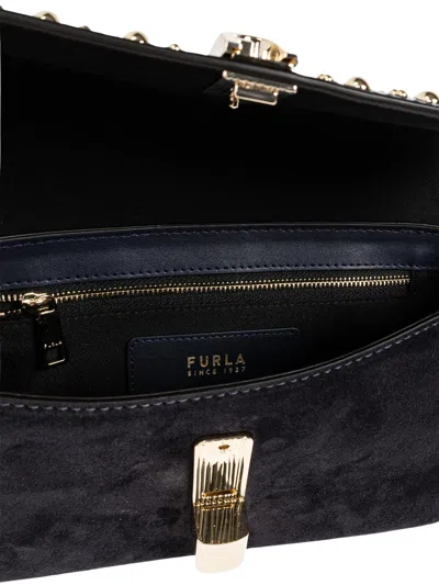 Furla Iride S Rectangular Suede Shoulder Bag In Black