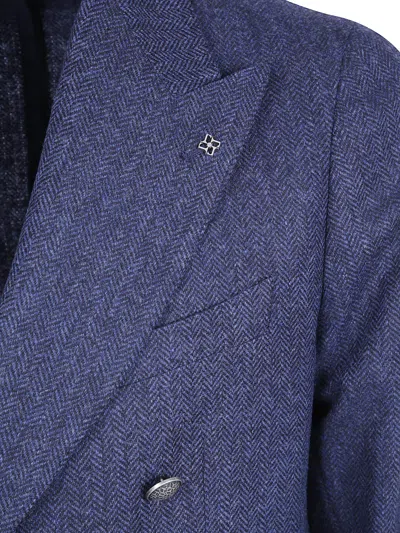 Tagliatore Montecarlo Herringbone-pattern Double-breasted Blazer In Blue
