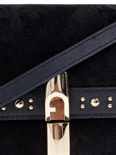 Furla Iride S Rectangular Suede Shoulder Bag In Black