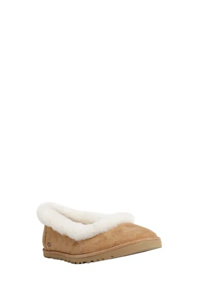 Ugg Soft Suede Ballet Flat With Plush Sheepskin Lining In Brown