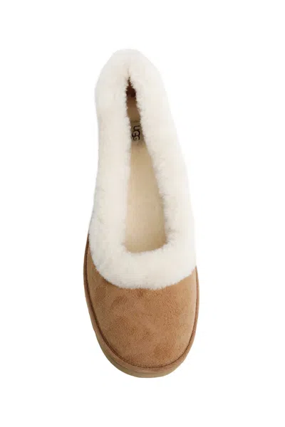Ugg Soft Suede Ballet Flat With Plush Sheepskin Lining In Brown
