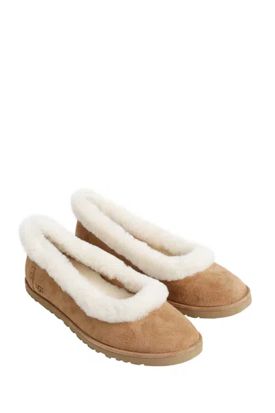 Ugg Soft Suede Ballet Flat With Plush Sheepskin Lining In Brown