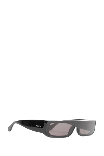 Alaïa Lettering Logo Rectangular Sunglasses In Brown