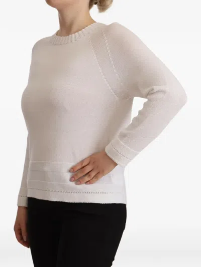 Alpha Studio White Long Sleeves Crewneck Pullover Sweater In Neutral