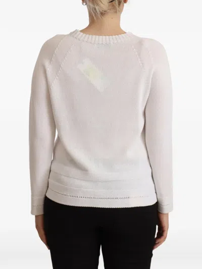 Alpha Studio White Long Sleeves Crewneck Pullover Sweater In Neutral