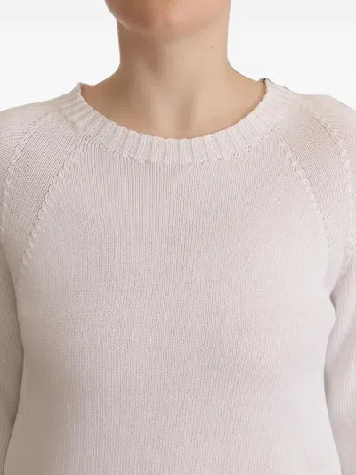 Alpha Studio White Long Sleeves Crewneck Pullover Sweater In Neutral
