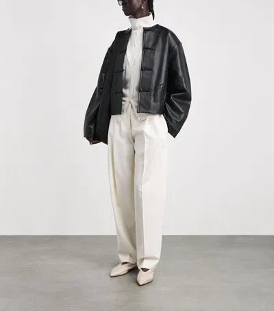 St Agni Button Detail Cocoon Leather Jacket In Black