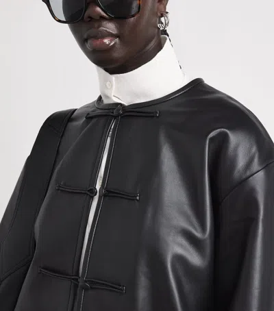 St Agni Button Detail Cocoon Leather Jacket In Black
