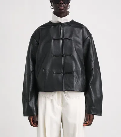 St Agni Button Detail Cocoon Leather Jacket In Black