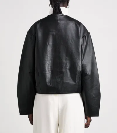 St Agni Button Detail Cocoon Leather Jacket In Black