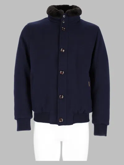 Moorer Navy Blue Mock Collar Jacket In Blue