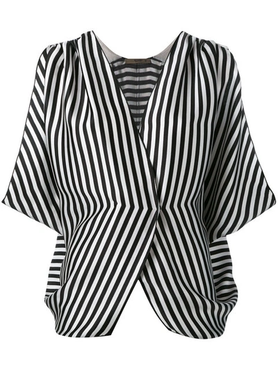 Etro Wrap-effect Striped Ribbed Silk Top In Black