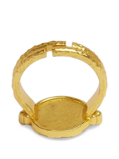 Ottoman Hands Pearl Shield Stacking Ring In Gold