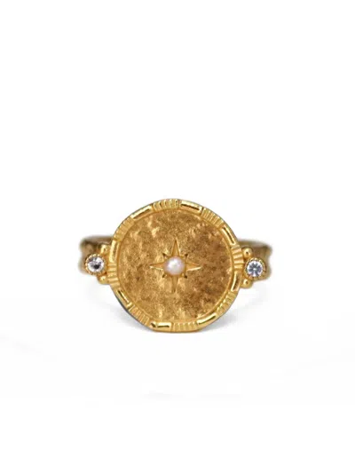 Ottoman Hands Pearl Shield Stacking Ring In Gold
