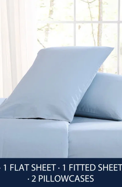 Nautica Bayview Solid 200 Thread Count Cotton Percale Sheet Set In Blue