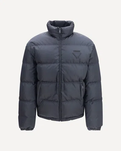 Prada Long-sleeved Down Jacket In Blue