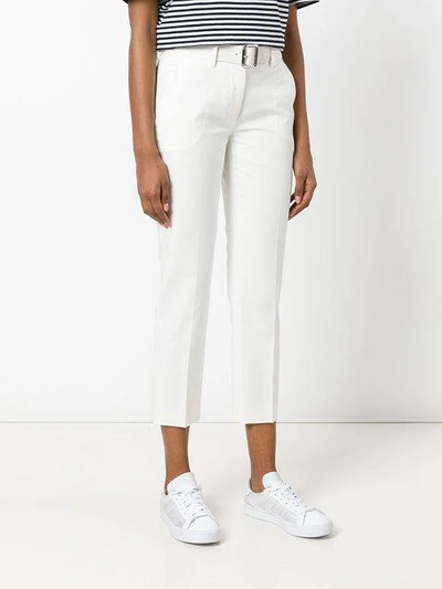 Shop Moncler Cropped Belted Trousers - White