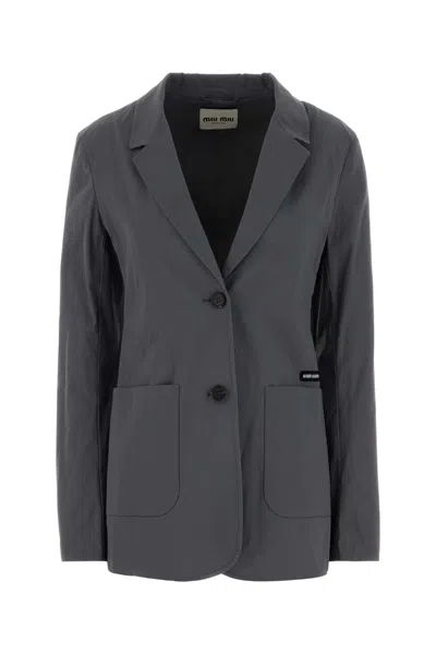 Miu Miu Single-breasted Double Wool Jacket In Gray