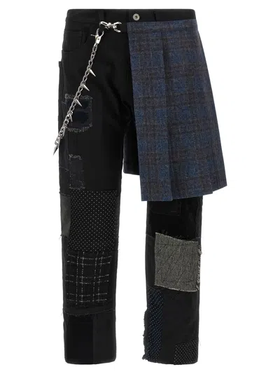 Junya Watanabe Kilt-panel Patchwork Jeans In Black