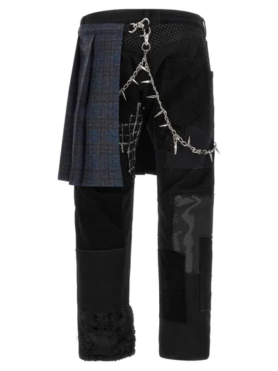 Junya Watanabe Kilt-panel Patchwork Jeans In Black
