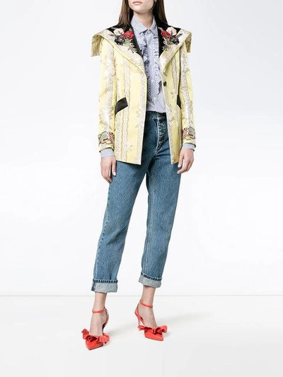 Shop Gucci Floral Applique Jacquard Jacket - Yellow & Orange