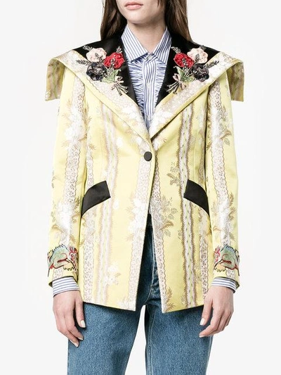 Shop Gucci Floral Applique Jacquard Jacket - Yellow & Orange