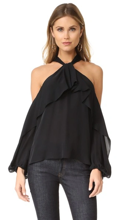 Kobi Halperin Adrienne Ruffled Cold-shoulder Silk Blouse In Black