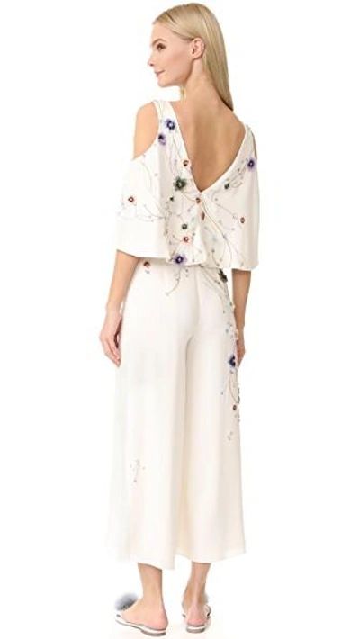 Shop Monique Lhuillier V Neck Jumpsuit In Silk White