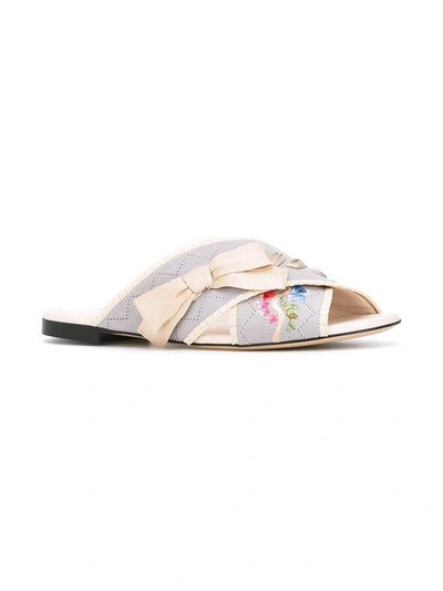 Shop Fendi Flat Sandals With Embroideries In Multicolour