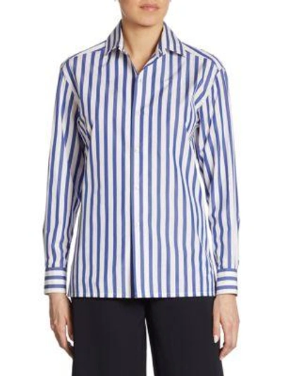 Shop Ralph Lauren Iconic Capri Striped Cotton Shirt In White Classic Blue