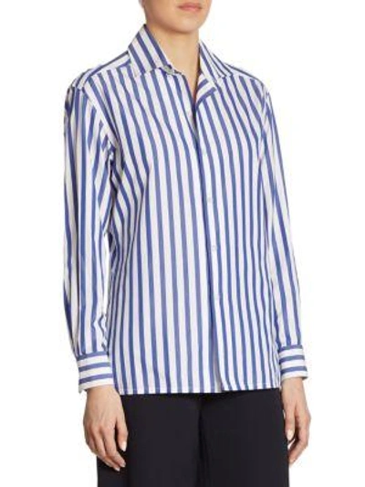 Shop Ralph Lauren Iconic Capri Striped Cotton Shirt In White Classic Blue