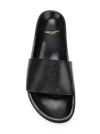 Shop Saint Laurent Logo Stitch Slides In 1000  Black