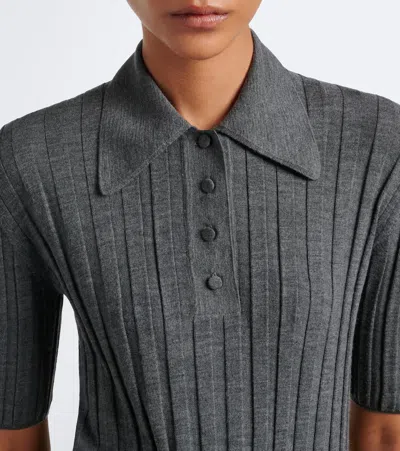 Plan C Wool Polo Sweater In Gray