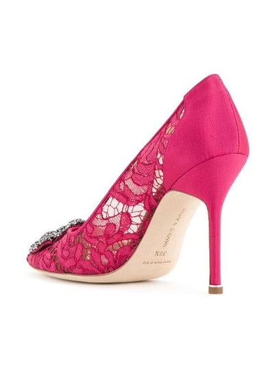 Shop Manolo Blahnik Hangisi Lace Pumps In Pink