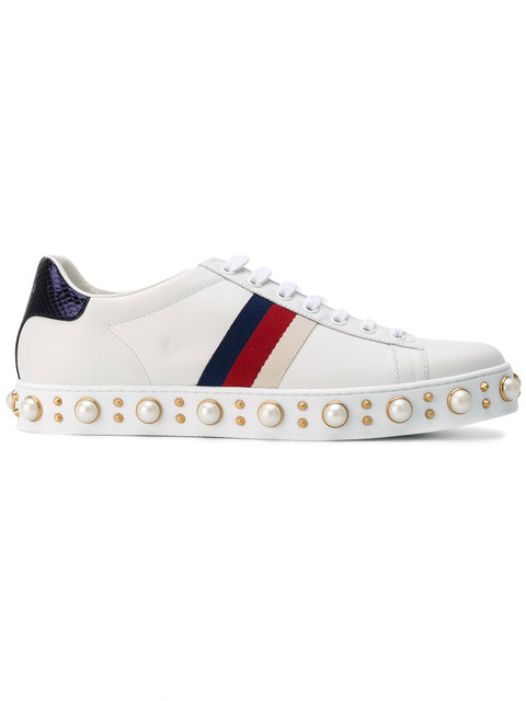 gucci ace embellished leather sneakers