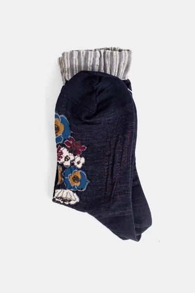 Antipast Floral-intarsia Knitted Socks In Blue