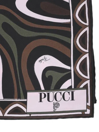 Pucci Patchwork Silk Twill Scarf In Brown