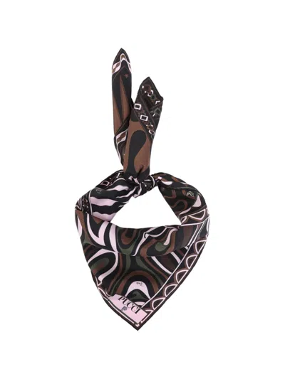 Pucci Patchwork Silk Twill Scarf In Brown
