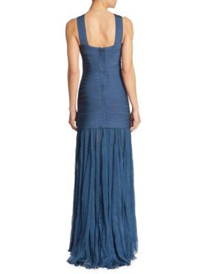 Shop Herve Leger Mixed Media Bandage Gown In China Blue