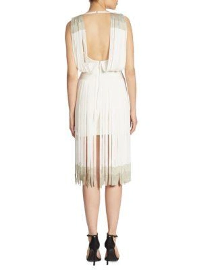 Shop Herve Leger Dip-dye Fringed Bandage Dress In Alabaster