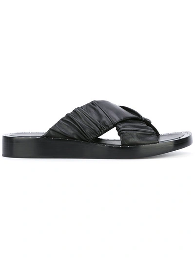 3.1 Phillip Lim / フィリップ リム Nagano Ruched Leather Flat Slide Sandal In Black