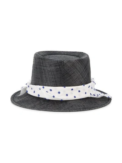 Shop Maison Michel 'ed' Straw Hat With Polka Dot Band In Black