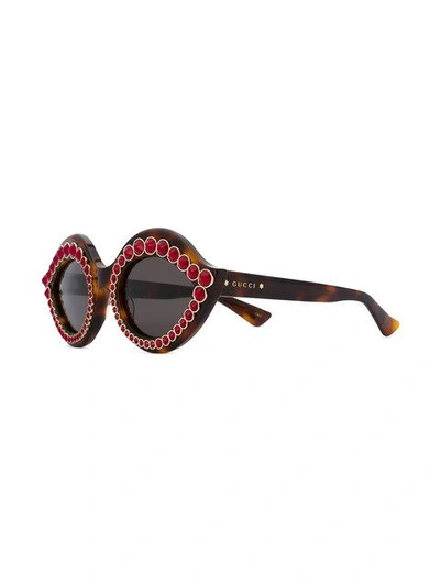 Shop Gucci Eyewear Studded Cat Eye Sunglasses - Brown