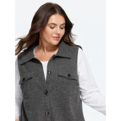 Bloomchic Solid Button‑front Sleeveless Jacket In Dark Core