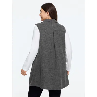Bloomchic Solid Button‑front Sleeveless Jacket In Dark Core